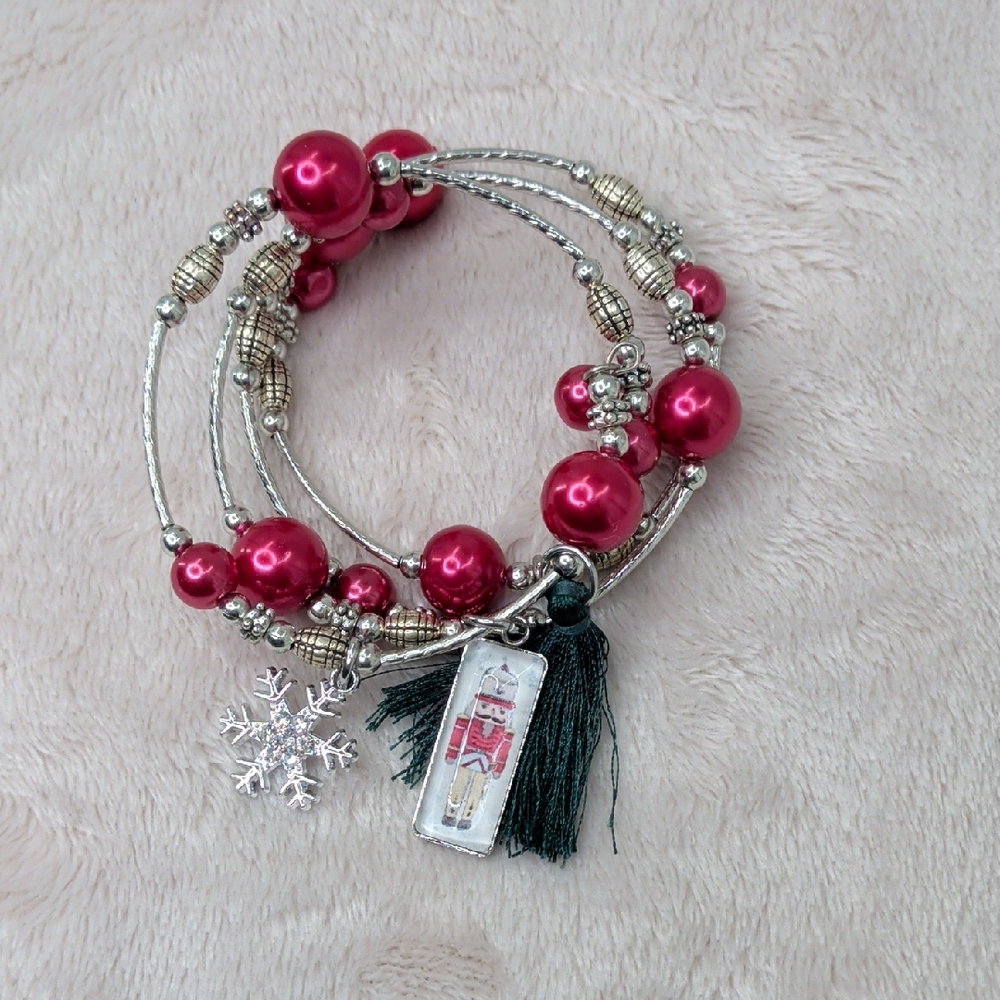 Elegant Candy Red Beaded Bracelet with Charms